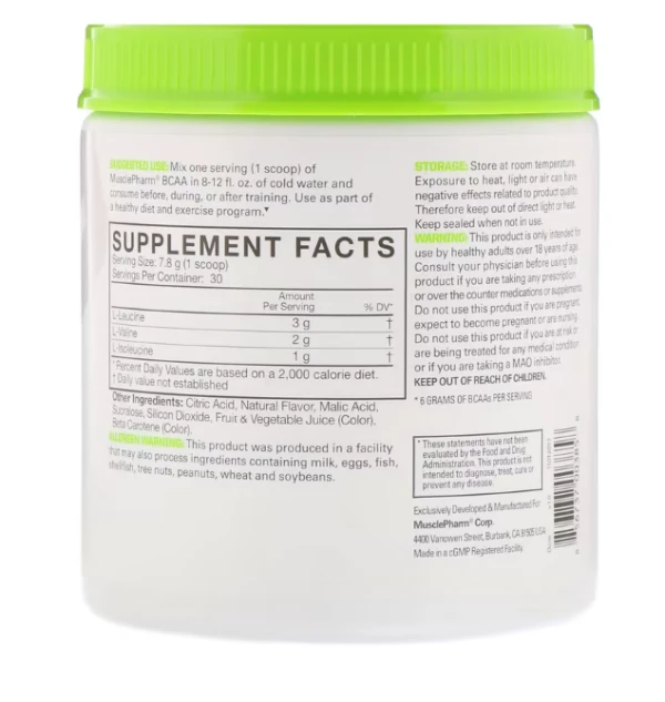 MusclePharm, Essentials, BCAA, Lemon Lime, 0.52 lbs (234 g)