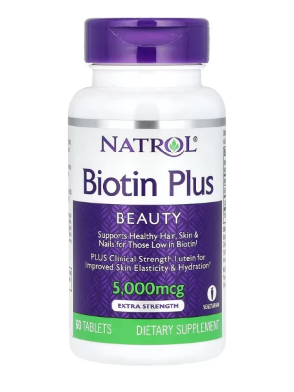 Natrol, Biotin Plus, Extra Strength, 5,000 mcg, 60 Tablets