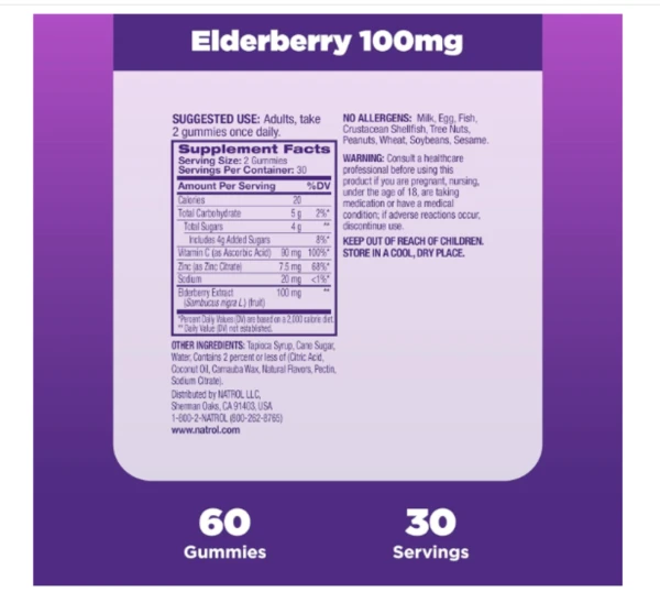 Natrol, Elderberry Immune Health, 100 mg, 60 Gummies (50 mg per Gummy)