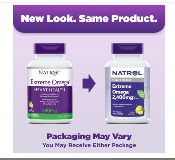 Natrol, Extreme Omega, Lemon, 2,400 mg, 60 Softgels (1,200 mg per Softgel)