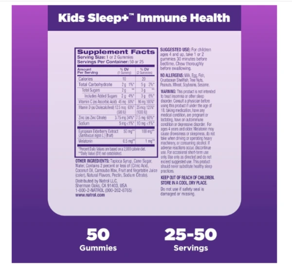 Natrol, Kids, Sleep + Immune Health, Berry, 50 Gummies