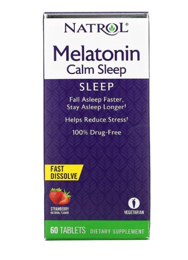Natrol, Melatonin Calm Sleep, Fast Dissolve, Strawberry, 60 Tablets