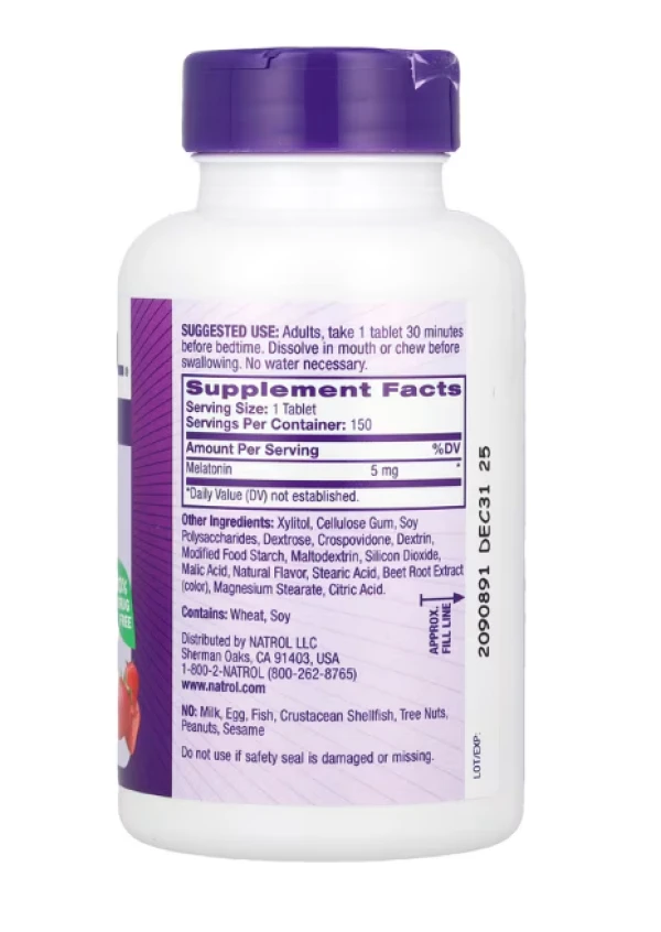 Natrol, Melatonin, Fast Dissolve, Extra Strength, Strawberry, 5 mg, 150 Tablets