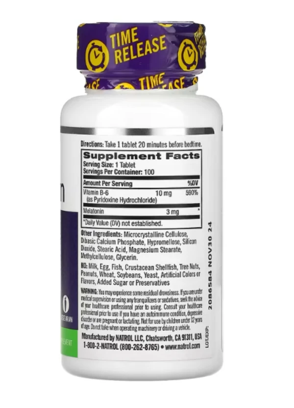 Natrol, Melatonin, Time Release, 3 mg, 100 Tablets