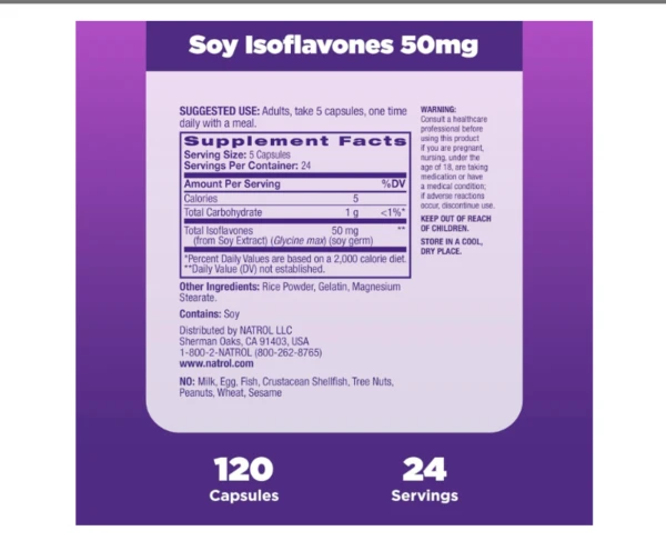 Natrol, Soy Isoflavones, 50 mg, 120 Capsules (10 mg per Capsule)