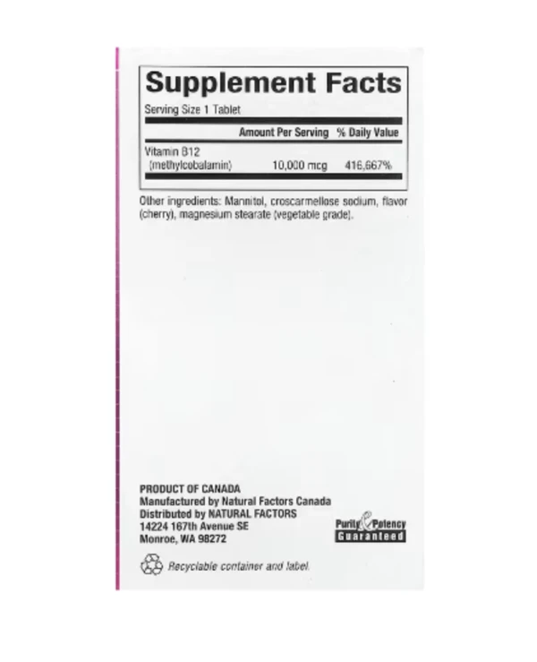 Natural Factors, B12 Methylcobalamin, Cherry, 10,000 mcg, 30 Chewable Tablets
