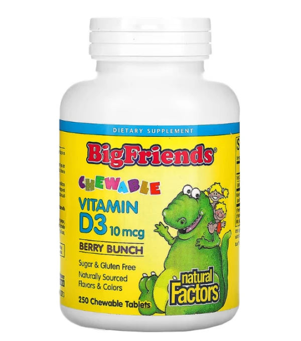Natural Factors, Big Friends, Chewable Vitamin D3, Berry Bunch, 10 mcg, 250 Chewable Tablets