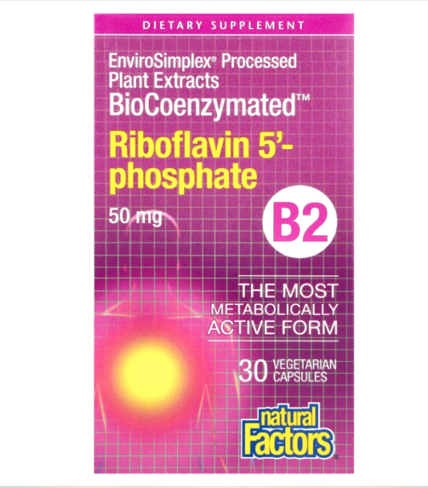 Natural Factors, BioCoenzymated, B2, Riboflavin 5'-Phosphate , 50 mg, 30 Vegetarian Capsules