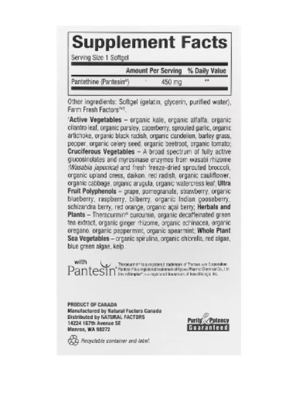 Natural Factors, BioCoenzymated, B5, Pantethine, 450 mg, 60 Softgels