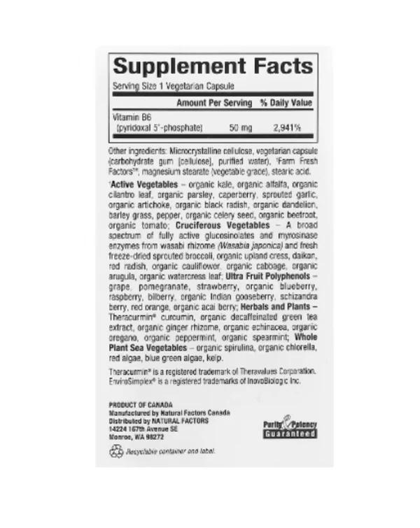 Natural Factors, BioCoenzymated, B6, Pyridoxal 5'-Phosphate, 50 mg, 30 Vegetarian Capsules