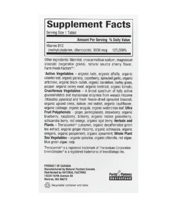 Natural Factors, BioCoenzymated, Methylcobalamin & Dibencozide, B12, 3,000 mcg, 30 Chewable Tablets