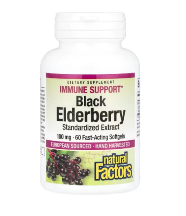 Natural Factors, Black Elderberry, 100 mg, 60 Fast-Acting Softgels