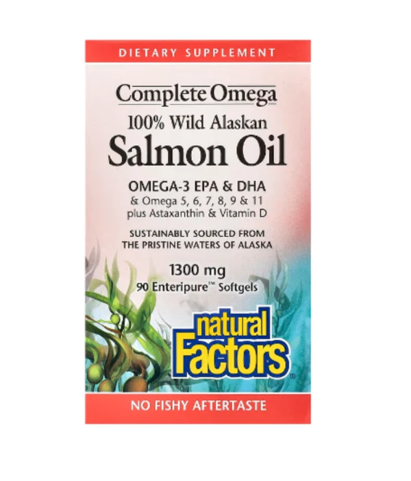 Natural Factors, Complete Omega, 100% Wild Alaskan Salmon Oil, 1,300 mg, 90 Enteripure™ Softgels