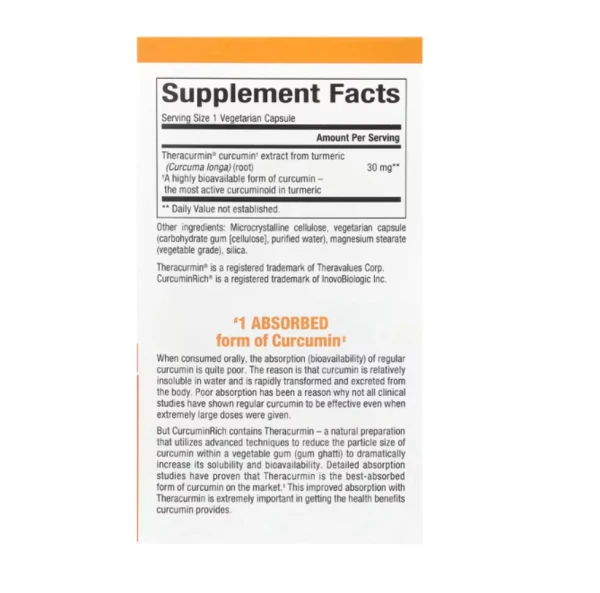 Natural Factors, CurcuminRich, Theracurmin, 60 Vegetarian Capsules