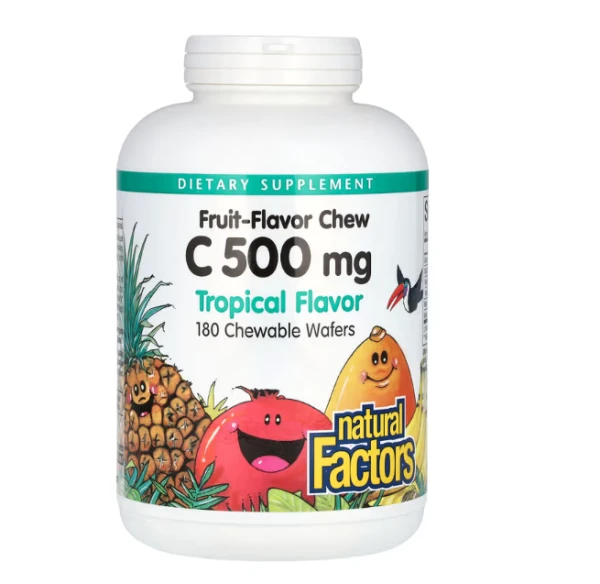 Natural Factors, Fruit-Flavor Chew Vitamin C, Tropical, 500 mg, 180 Chewable Wafers