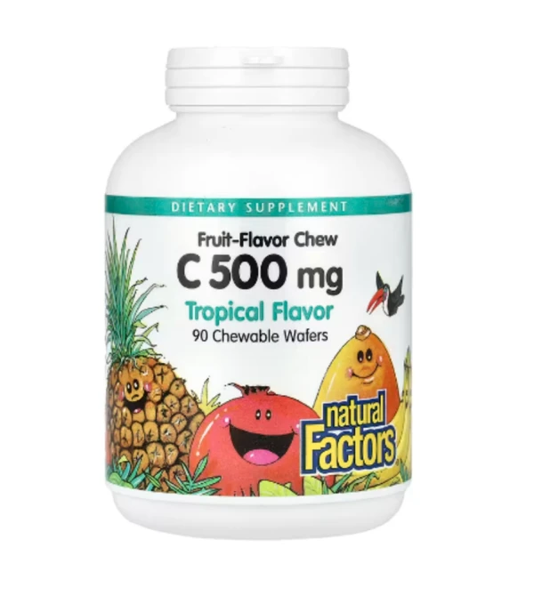 Natural Factors, Fruit-Flavor Chew Vitamin C, Tropical, 500 mg, 90 Chewable Wafers