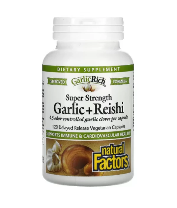 Natural Factors, GarlicRich, Super Strength Garlic + Reishi, 120 Delayed Release Vegetarian Capsules
