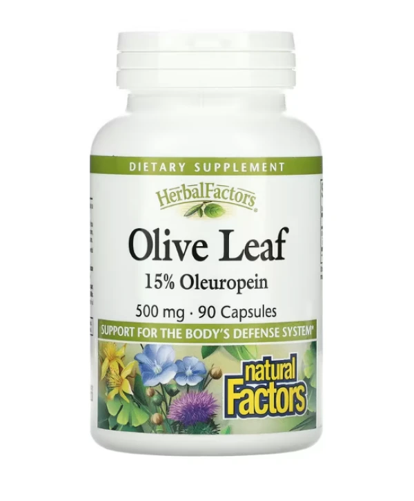 Natural Factors, HerbalFactors, Olive Leaf, 500 mg, 90 Capsules