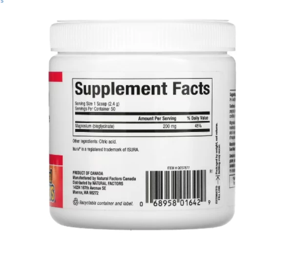 Natural Factors, Magnesium Bisglycinate, Pure, 200 mg, 4.2 oz (120 g)