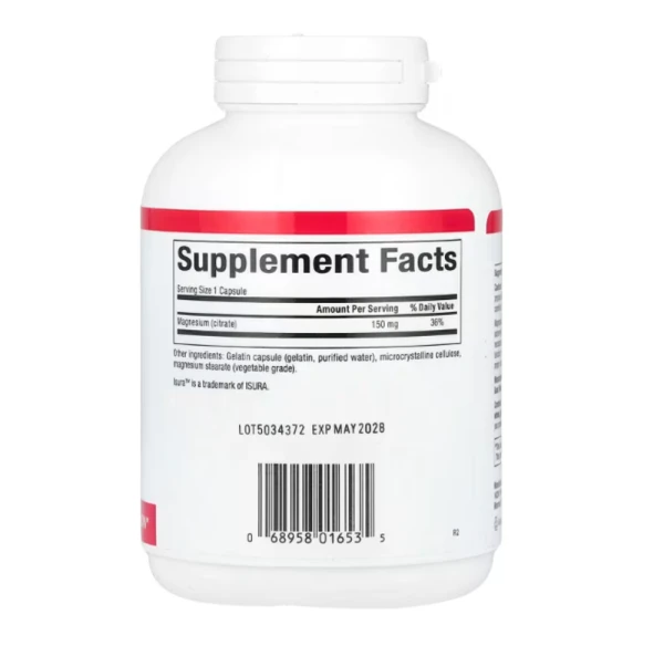 Natural Factors, Magnesium Citrate, 150 mg, 180 Capsules