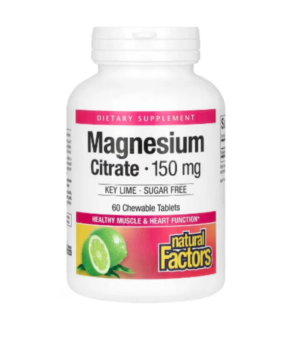 Natural Factors, Magnesium Citrate, Key Lime, 150 mg, 60 Chewable Tablets