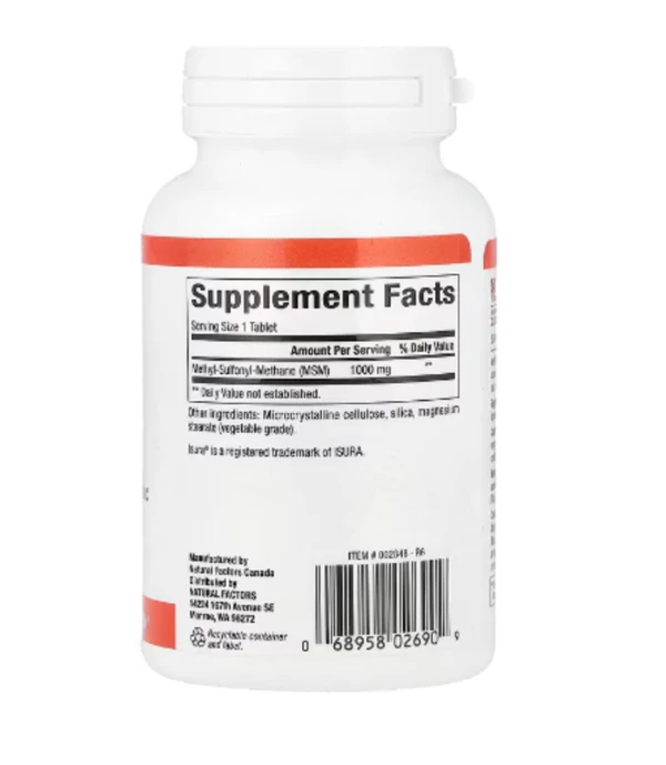 Natural Factors, MSM, 1,000 mg, 90 Tablets