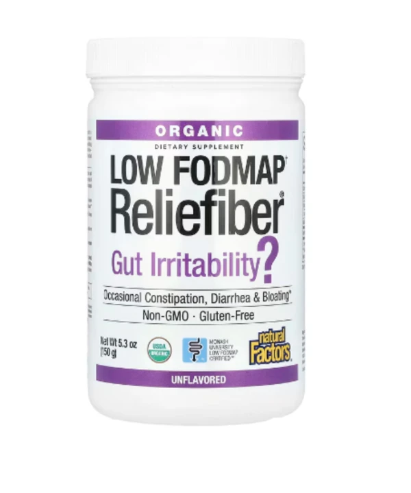 Natural Factors, Organic Low Fodmap† Reliefiber®, Unflavored, 5.3 oz (150 g)