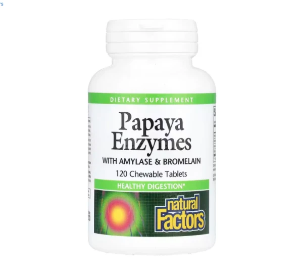 Natural Factors, Papaya Enzymes with Amylase & Bromelain, 120 Chewable Tablets