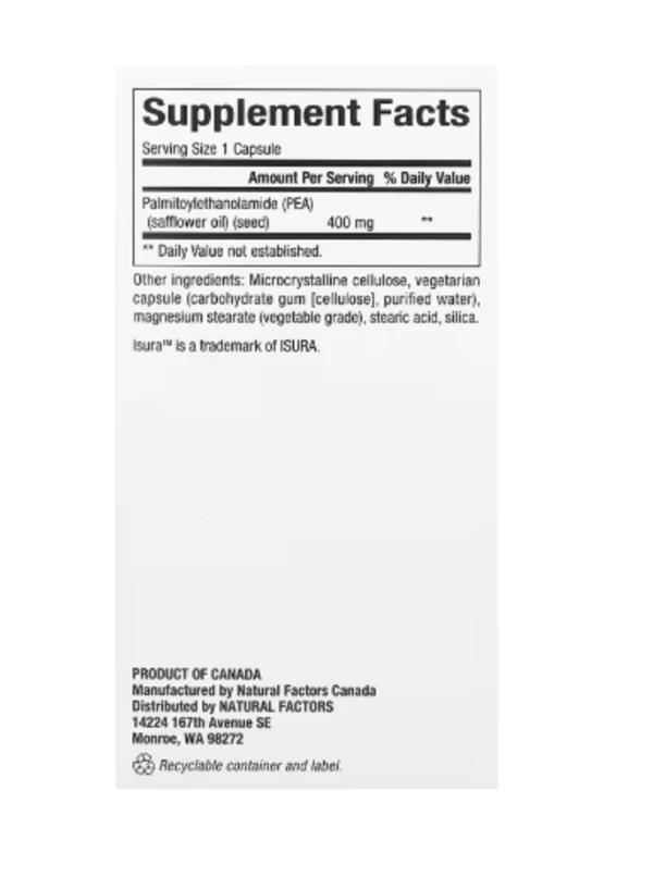 Natural Factors, PEA400, (Palmitoylethanolamide), 90 Vegetarian Capsules