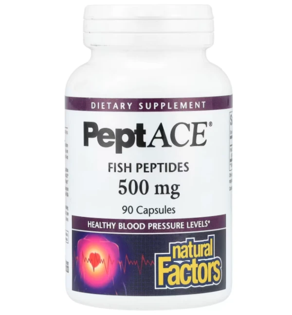 Natural Factors, PeptACE, Fish Peptides, 500 mg, 90 Capsules