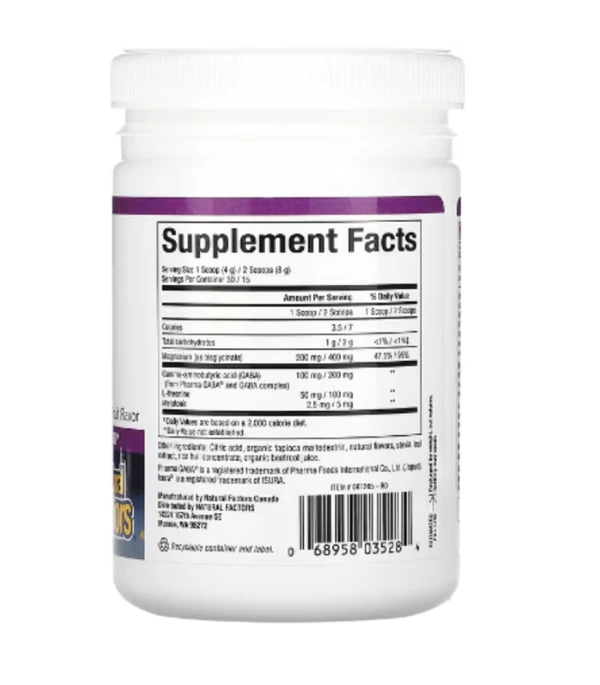 Natural Factors, Stress-Relax, Nighttime Magnesium Bisglycinate with Melatonin, Gaba & L-Theanine, Tropical Fruit, 4.23 oz (120 g)