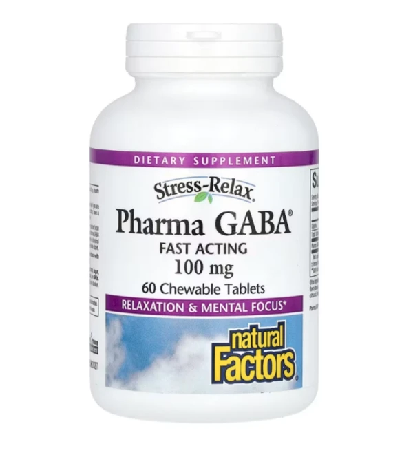 Natural Factors, Stress-Relax, Pharma GABA, 100 mg, 60 Chewable Tablets