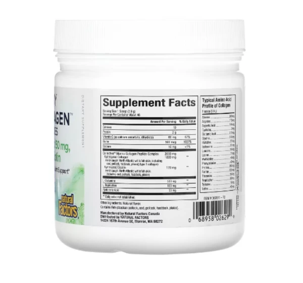 Natural Factors, Total Body Marine Collagen, Bioactive Peptides, Unflavored, 4.8 oz (135 g)