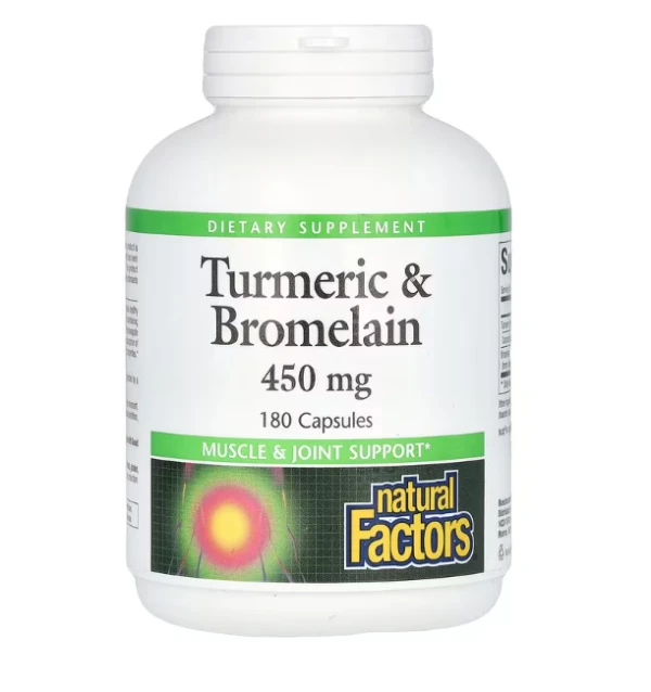 Natural Factors, Turmeric & Bromelain, 450 mg, 180 Capsules