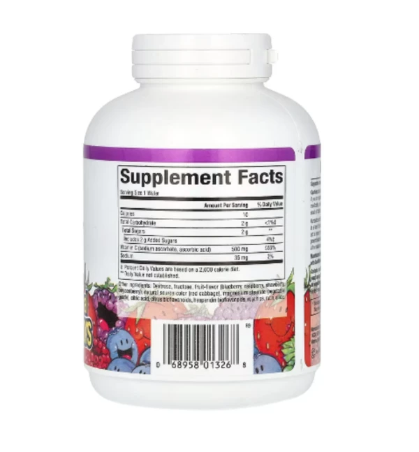 Natural Factors, Vitamin C Fruit-Flavor Chew, Blueberry, Raspberry and Boysenberry, 500 mg, 90 Chewable Wafers
