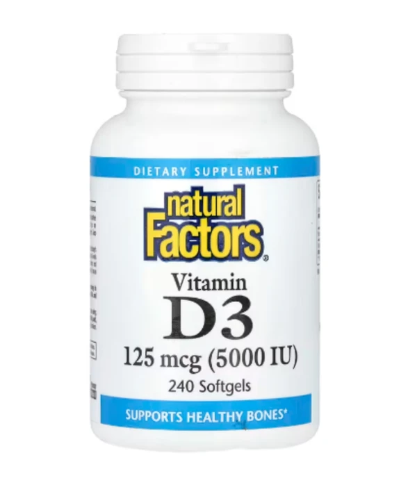 Natural Factors, Vitamin D3, 125 mcg (5,000 IU), 240 Softgels