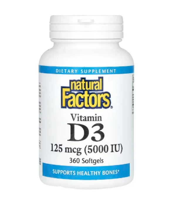 Natural Factors, Vitamin D3, 125 mcg (5,000 IU), 360 Softgels