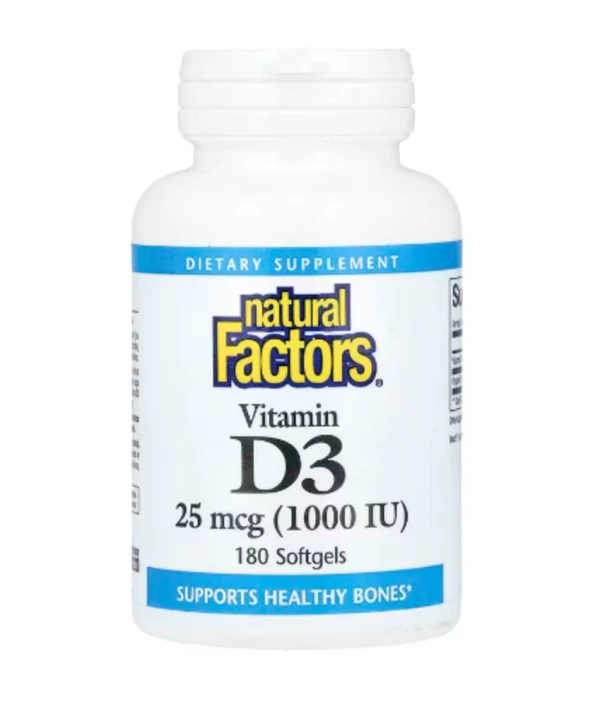 Natural Factors, Vitamin D3, 25 mcg (1,000 IU), 180 Softgels