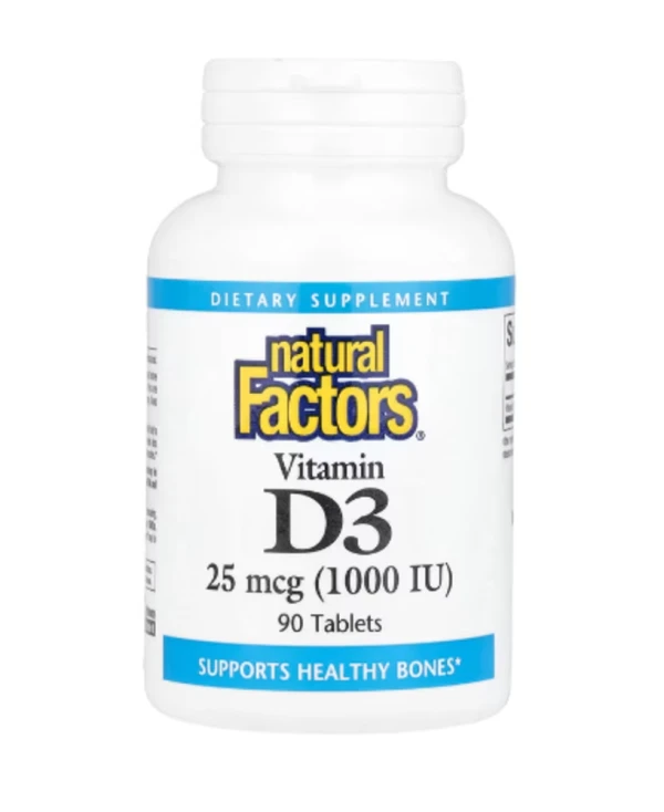 Natural Factors, Vitamin D3, 25 mcg (1,000 IU), 90 Tablets
