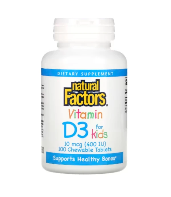 Natural Factors, Vitamin D3 for Kids, Strawberry, 10 mcg (400 IU), 100 Chewable Tablets