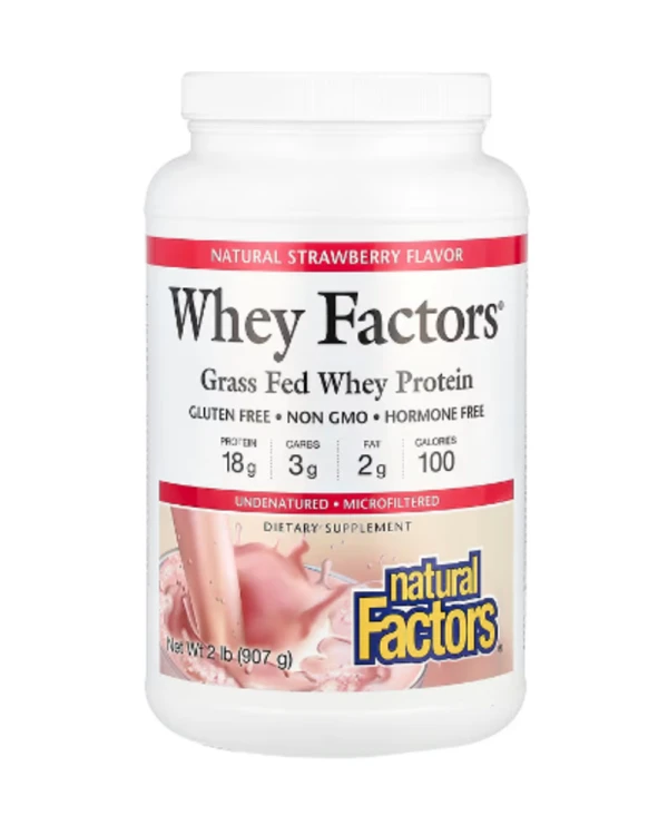 Natural Factors, Whey Factors, Grass Fed Whey Protein, Natural Strawberry, 2 lb (907 g)