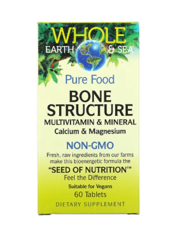 Natural Factors, Whole Earth & Sea, Bone Structure Multivitamin & Mineral, Calcium & Magnesium, 60 Tablets