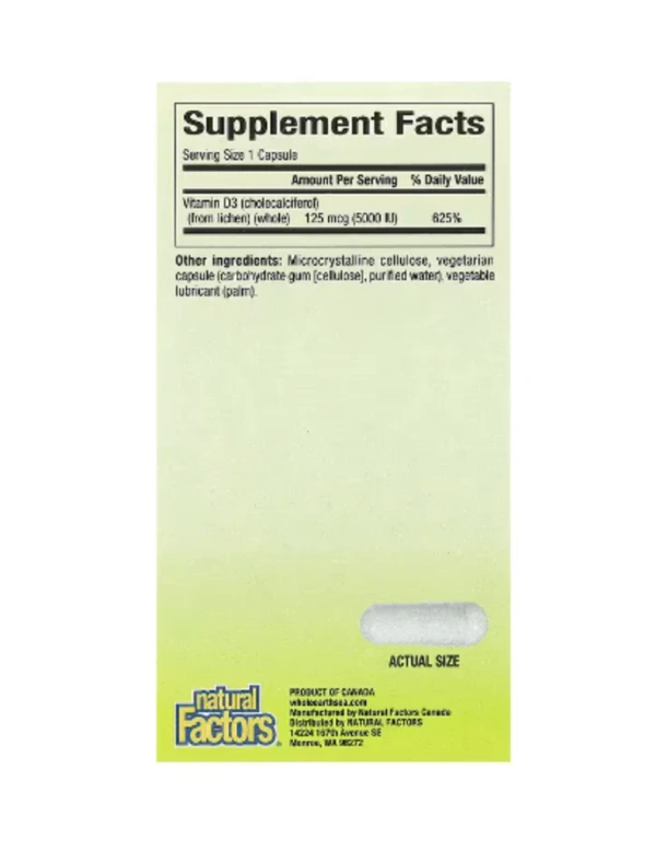 Natural Factors, Whole Earth & Sea®, Vegan Bioenhanced Vitamin D3, 125 mcg (5,000 IU), 60 Vegetarian Capsules