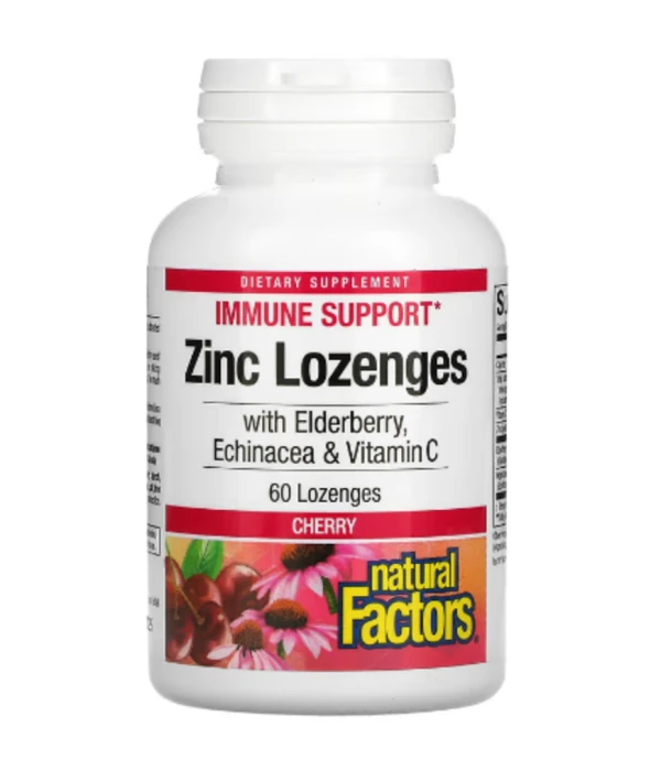 Natural Factors, Zinc Lonzenges, With Elderberry, Echinacea & Vitamin C, Cherry, 60 Lozenges