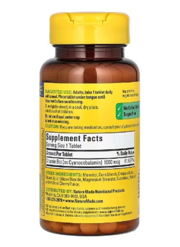 Nature Made, B-12 Sublingual, Cherry, 1,000 mcg, 50 Micro -Lozenges