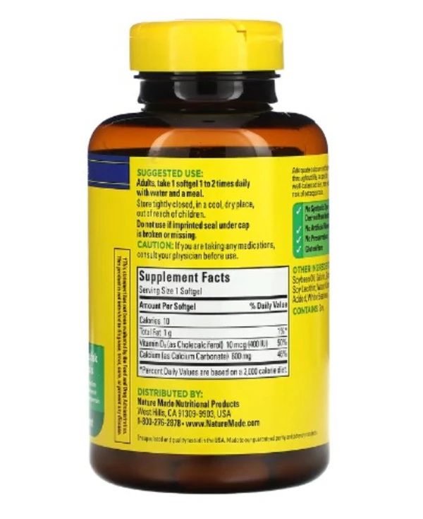 Nature Made, Calcium with Vitamin D3, 600 mg, 100 Softgels