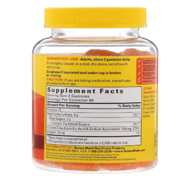 Nature Made, Vitamin C Gummies, Tangerine, 250 mg, 80 Gummies