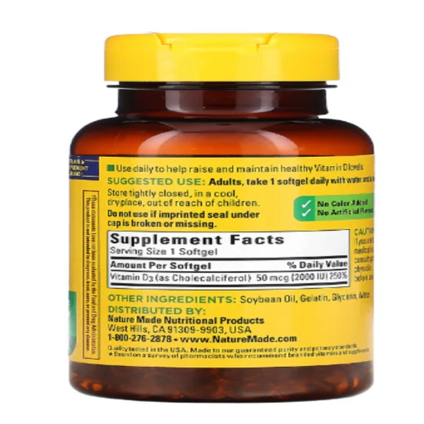 Nature Made, Vitamin D3, 2000 IU (50 mcg), 250 Softgels