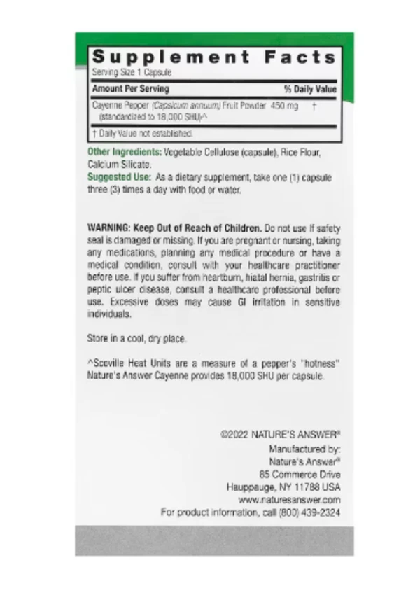 Nature's Answer, Cayenne, 90 Vegetarian Capsules