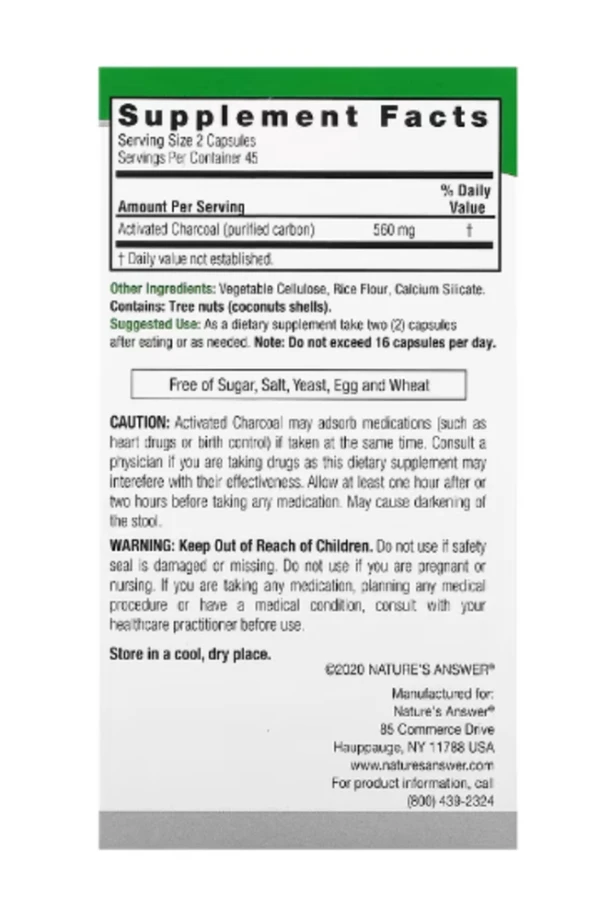 Nature's Answer, Charcoal, 560 mg, 90 Vegetarian Capsules (280 mg per Capsule)